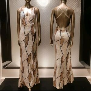 NWT Elegant Sequin Crisscross Split Thigh Formal Evening Gown Sz L